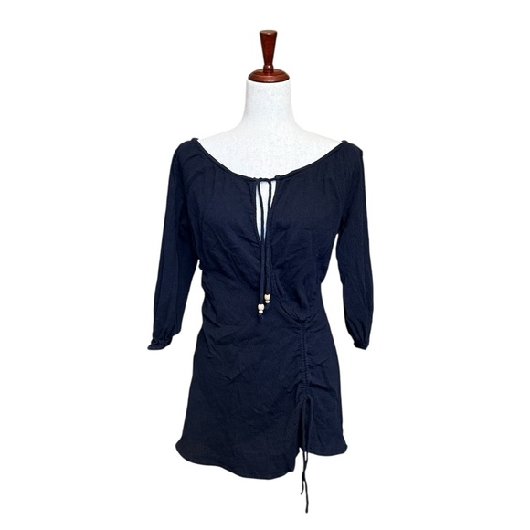 Free People Port Sunlight Mini Dress Smocked Black Endless Summer Size S #1898 - Picture 3 of 6